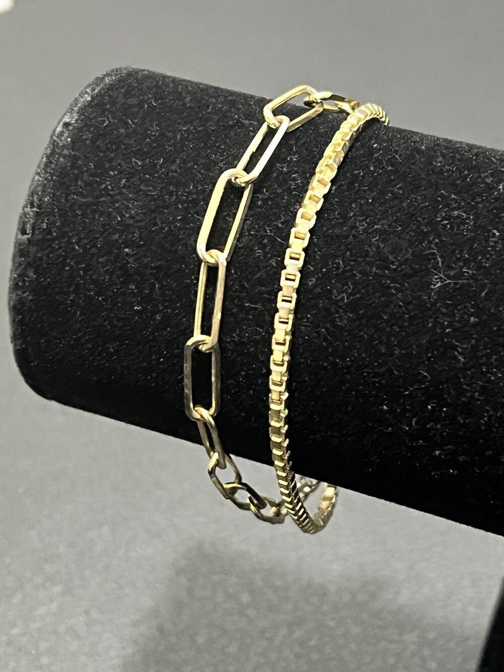 Bellezza Italian Gold-Tone Mixed Link Paperclip Chain Bracelet Made in Italy